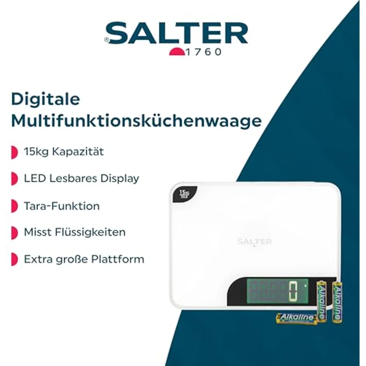 SALTER digitale Küchenwaage inkl. Schneidebrett, extra große Glasplattform für große Schüsseln, Wiegen und Schneiden direkt auf der Waage möglich, max. Traglast 15kg – Bild 3