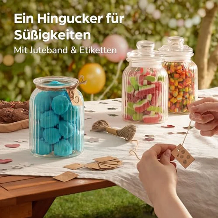 Praknu Candy Bar Gläser Groß 1L - Luftdicht - 6er Set Vintage Bonbonglas mit Deckel & Etiketten - Spülmaschinenfest - für Kekse & Süßigkeiten – Bild 4