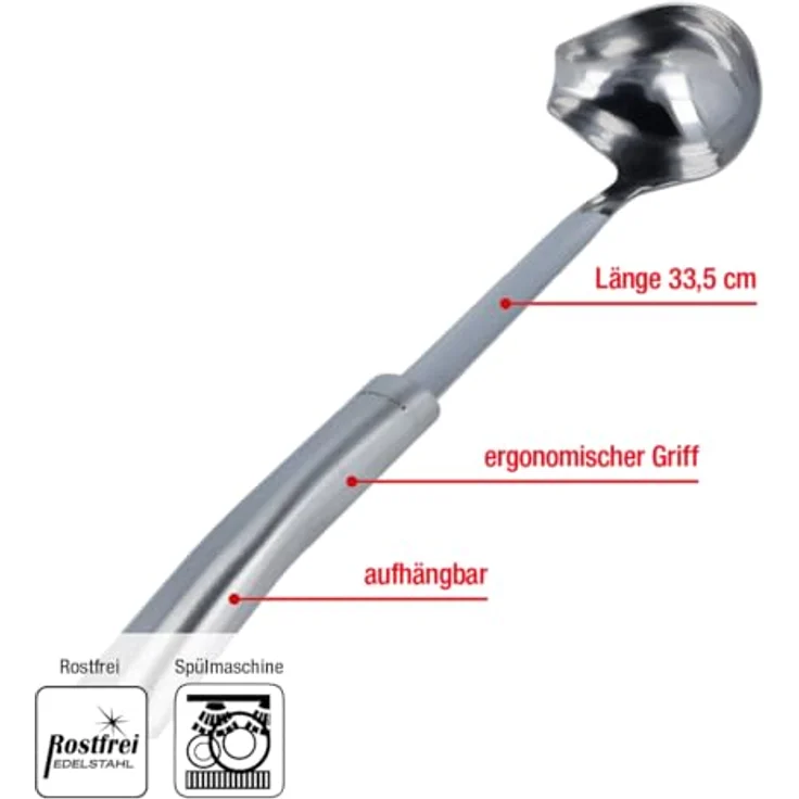 EUROHOME Saucenlöffel OLIVIA aus rostfreiem Edelstahl - Soßenkelle mit Ausgießer - Soßenlöffel 33,5 cm mit ergonomischem Griff - Suppenkelle Edelstahl aufhängbar - Spülmaschinengeeignete Saucenkelle – Bild 3