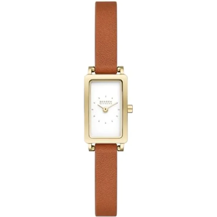 Skagen Damen Analog Quarz Uhr mit Leder Armband SKW3149, 30mm Gehäuse, weißes Zifferblatt, braunes Band