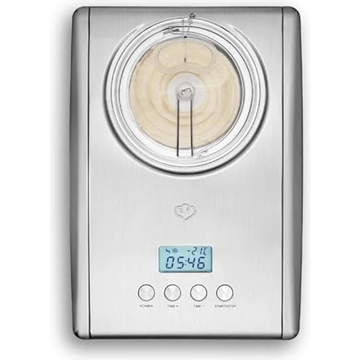 Springlane Kitchen Eismaschine Emma 1,5 L mit selbstkühlendem Kompressor 150 W, aus Edelstahl mit entnehmbarem Eisbehälter, inkl. Rezeptheft (Silber, Emma Silber + 4 Eisbehälter Mini Mint) – Bild 2
