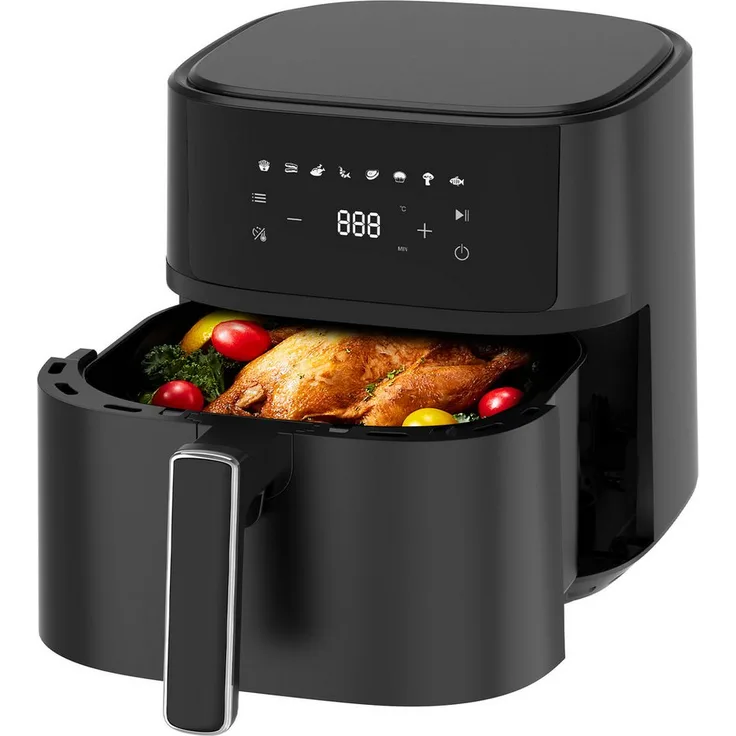 Comfy Mate Heißluftfritteuse 6.5L, 8 Kochprogramme, 1700 W, Touchscreen, Antihaft & spülmaschinenfest, 80 - 200 °C, Schwarz