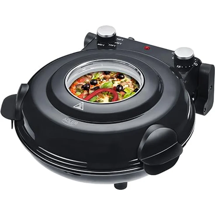 ADLER Elektrischer Pizzaofen, Express-Backen in 4-5 Minuten, 5 Temperatureinstellungen, 12' Kapazität, Weiß – Bild 1