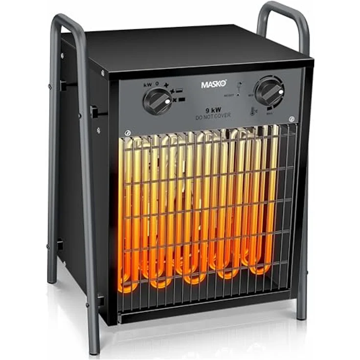 MASKO® Elektroheizer Heizlüfter 9 KW, elektrisch Heizgerät mit integriertem Thermostat, 3 Heizstufen, Anthrazit, für Innen- & Außeneinsatz – Bild 1