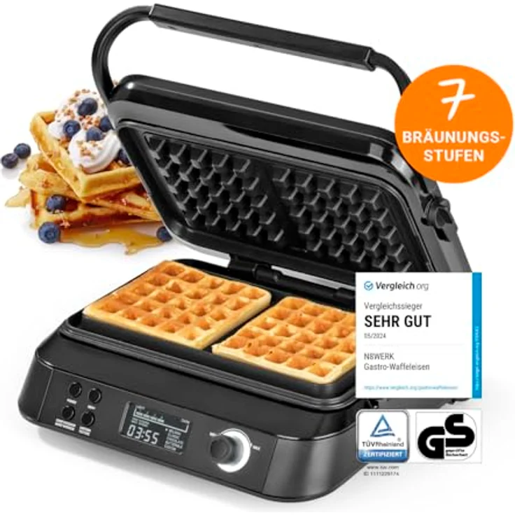 N8WERK Premium Waffeleisen Midnight Edition - 1600 W - 5 Programme - 7 Bräunungsstufen – Bild 2