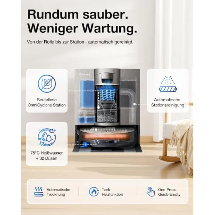 ECOVACS DEEBOT X12S OmniCyclone, Saug- und Wischroboter mit 53 AW Saugkraft, OZMO ROLLER 3.0, intelligente Teppichreinigung und TruePass-System – Bild 5