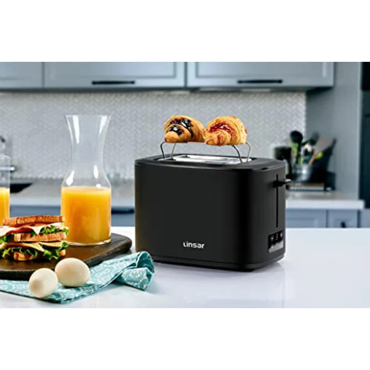 Linsar - Toaster - Zwei-Scheiben-Toaster - Mit Touchdisplay, 6 Bräunungsstufen, Herausnehmbarer Krümelschublade, Integriertem Brötchenaufsatz und Abschaltautomatik - 980 Watt - (Schwarz) – Bild 2