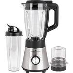 KeMar Standmixer 2-in-1 Edelstahl silber - 1,5l Glasbehälter 5 Programme 1000W abnehmbare Klinge - Smoothiemaker - inkl. 2Go Becher Trinkdeckel - Spülmaschinenfest, Blender, Reinigungsprogramm