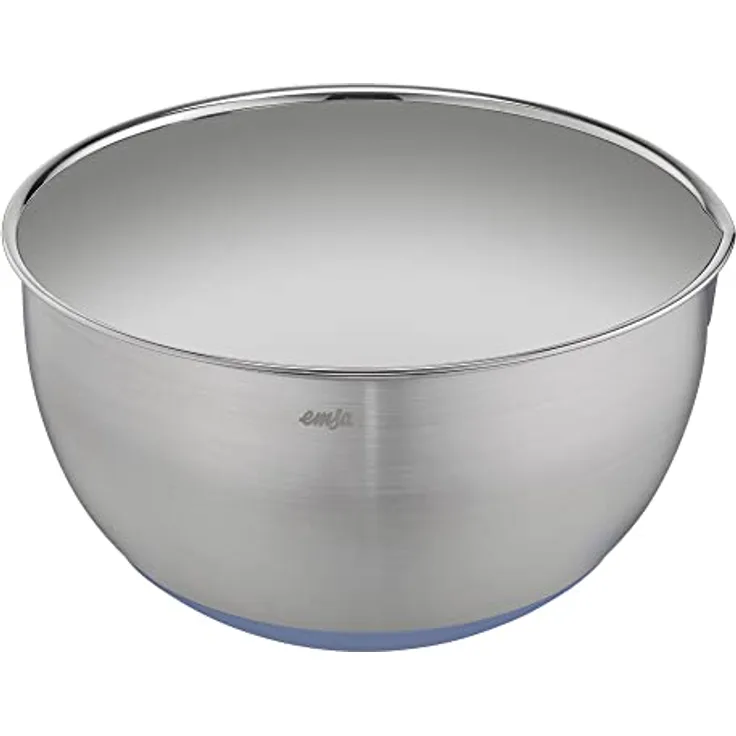 Emsa K32722 Prep&Bake Edelstahl-Rührschüssel 22 cm | rutschfester Boden | perfekte Stabilität | Ausgießlippe für präzises Ausgießen | spülmaschinenfest | kratzfest | stapelbar | Edelstahl/Blau