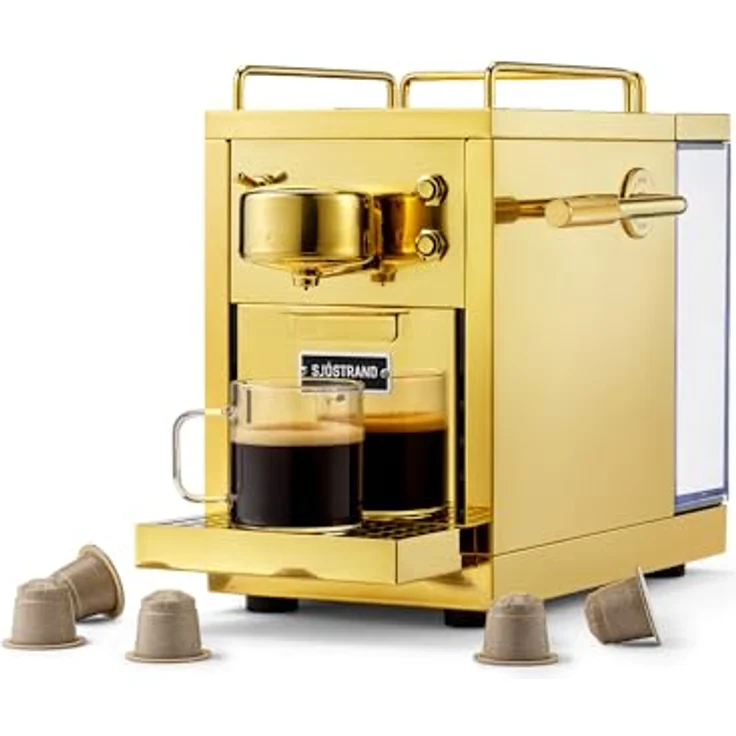 Sjöstrand The Original 2 Kapsel-Kaffeemaschine, Edelstahl mit 19-Bar-Drucksystem, Farbe: Gold – Bild 1