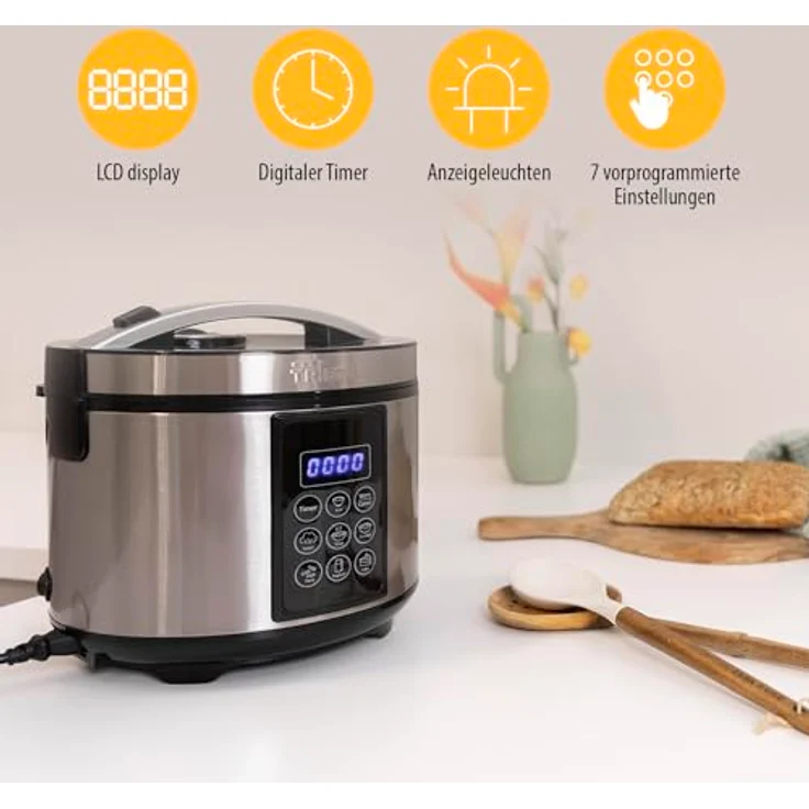 Tristar RK-6132 Digitaler Edelstahl Reis- und Multikocher, 1,5 Liter Kapazität, 500 Watt Leistung, Warmhaltefunktion bis 24 h, 7 verschiedene Kochprogramme, Zubehör – Bild 6
