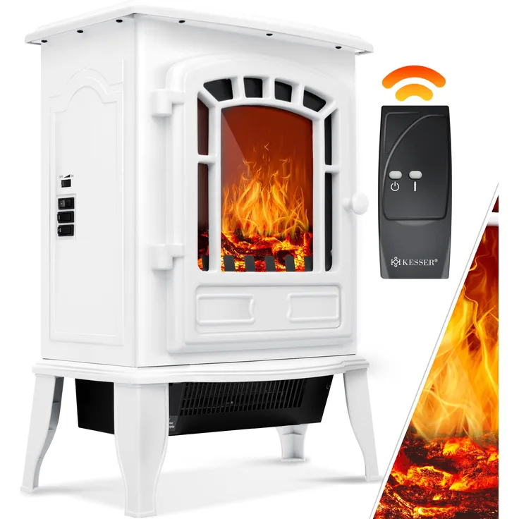 KESSER Heizgerät, 2000 W, Elektrokamin mit Heizlüfter Fernbedienung 2000W Elektro Kamin, romantische Kamineffekte, 2 Heizstufen, LED-Beleuchtung, Modell KEK2000