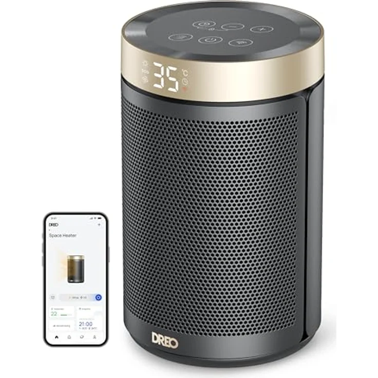 Dreo Heizlüfter Atom 316, 1500W ceramischer Raumheizer mit Thermostat, 3 Modi, 12h Timer, Überhitzungs- und Kippschutz, gold – Bild 1