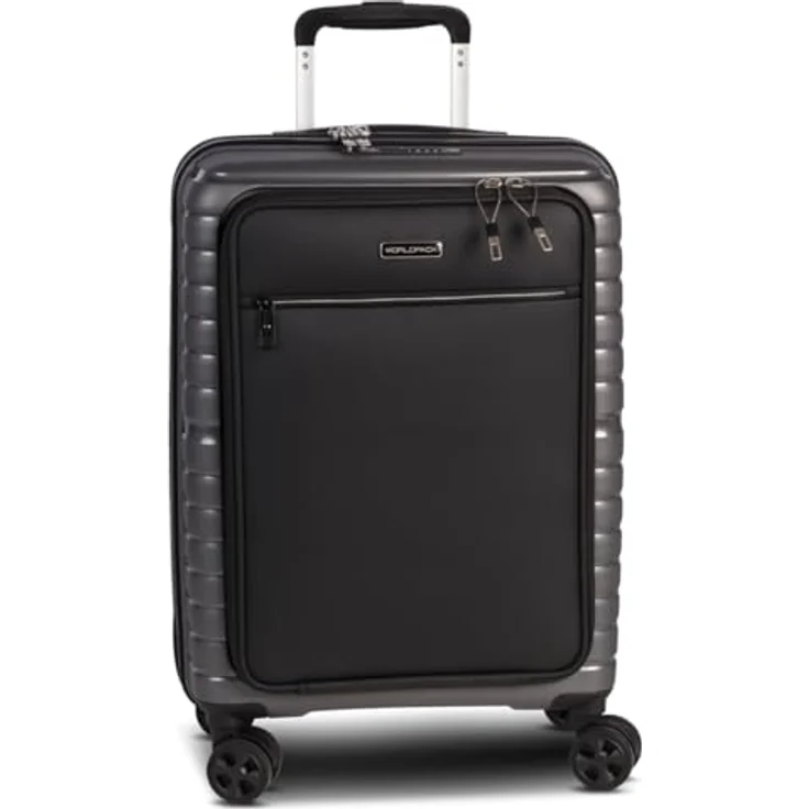 Worldpack 4-Rad Handgepäck Trolley mit Vortasche erfüllt IATA-Bordgepäckmaß, Air Base, Gepäck Serie Dallas: Funktionaler Hartschalen Trolley im coolen Look, 55 cm, 41 Liter, Dunkelgrau – Bild 2