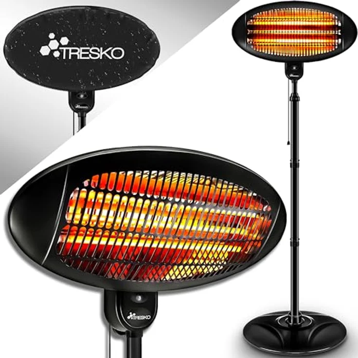 TRESKO Infrarot Stand-Heizstrahler 2000W | Wärmestrahler Terrasse elektrisch mit 3 Heizstufen | Terrassenstrahler Innen & Außen | Infrarotstrahler mit LED-Anzeige – Bild 1