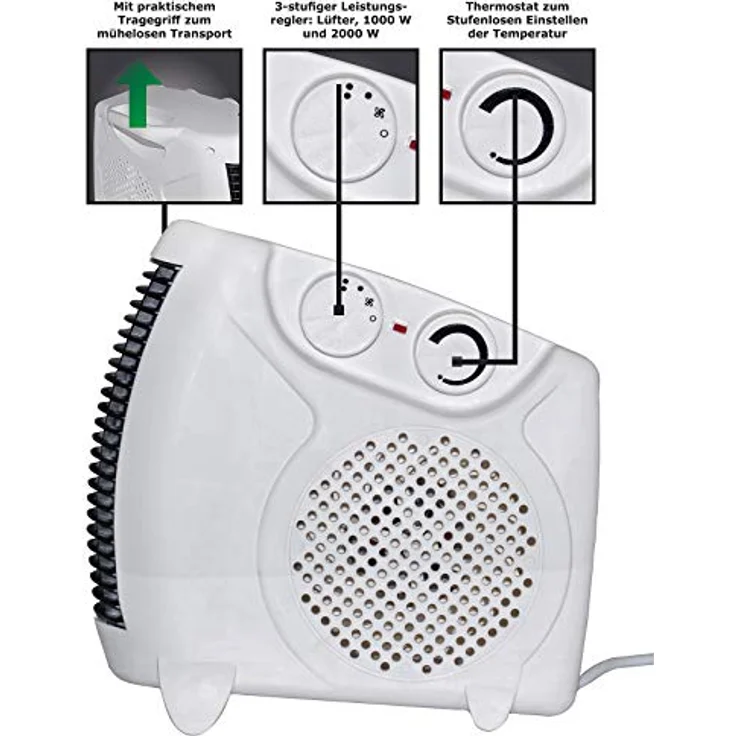 MAUK Heizlüfter 2000W Wärmewellenheizung Badezimmer Heizung Keramik Bad Heizer 2-Stufen - effektiv & leise – Bild 2