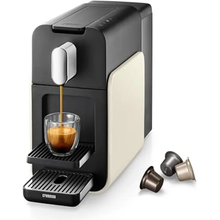CREMESSO Brava Cream White Kapselmaschine, Lungo Grande Taste, 19 bar Druck, 1.3L Wassertank