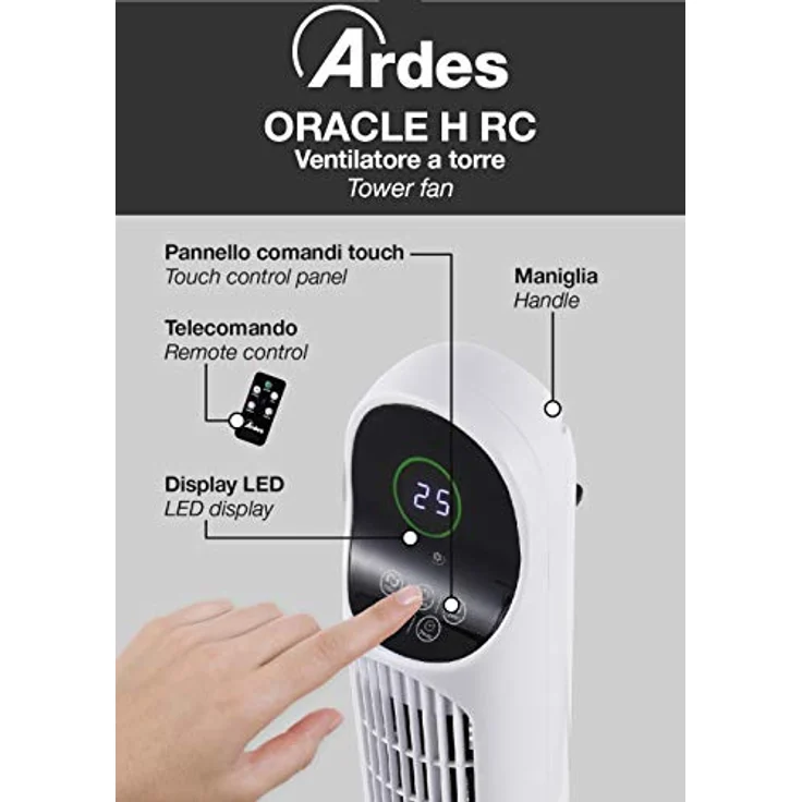 ARDES - Säulenventilator, Turmhöhe 100 cm, mit automatischer Oszillation, mit Fernbedienung und digitalem Bedienfeld mit 3 Intensitäten und Timer, Turmventilator weiß AR5T1000 – Bild 5