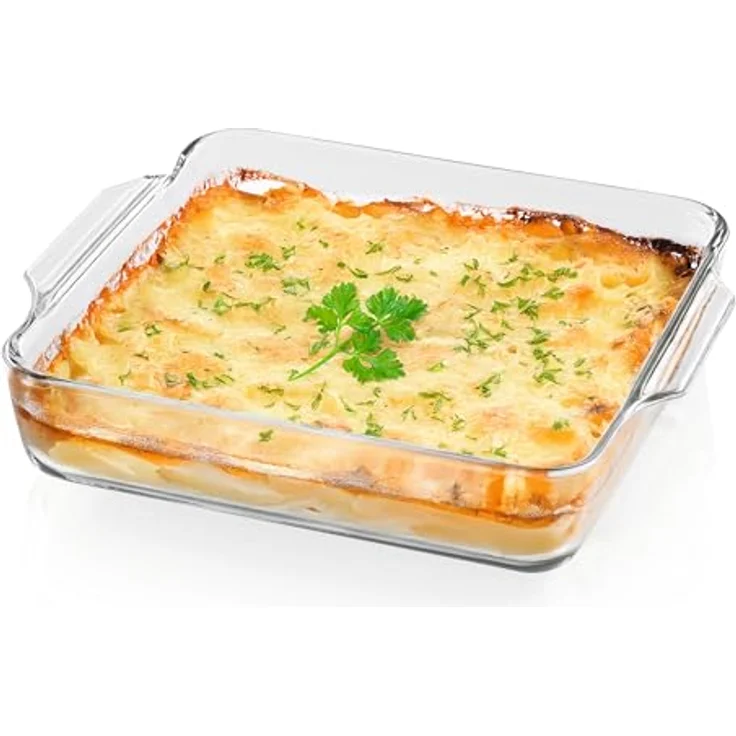 GOURMETmaxx Auflaufform für Heißluftfritteuse & Ofen, 1500 ml Borosilikatglas, rechteckig, temperaturbeständig von -20 bis +460 °C, inkl. 2 Griffe, spülmaschinengeeignet – Bild 1