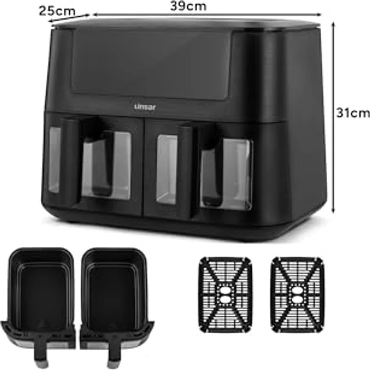 Linsar Dual Zone Heißluftfritteuse mit Doppelkammer, 8L Air Fryer 2 Körben, Touchscreen, Dual Cook, Schwarz – Bild 2