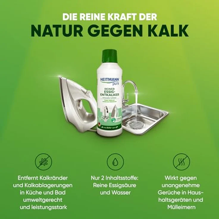 HEITMANN Heitmann pure Reiner Essig-Entkalker 500ml, Universalentkalker für Küche und Bad, umweltfreundlich – Bild 3