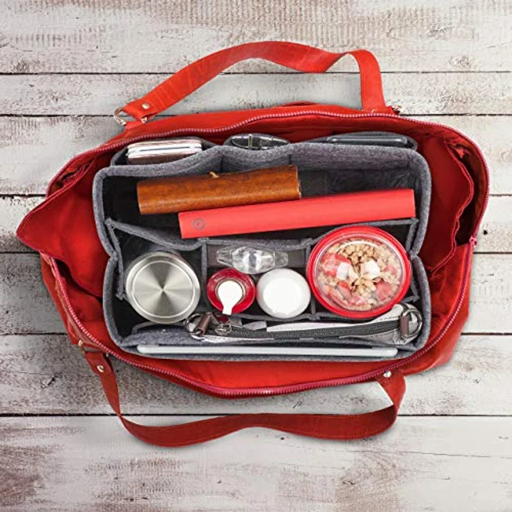 relaxdays Handtasche Taschenorganizer aus Filz, Größe S, dunkelgrau mit 4 Außentaschen und 3 Innentaschen – Bild 2
