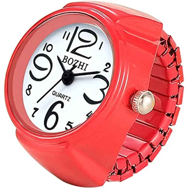 JewelryWe Damen Ringuhr Analog Quarzuhr mit Elastischem Band, Geschenk für Mädchen, Rot