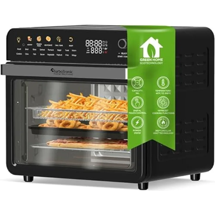 TurboTronic Multi-Smart-Ofen 19in1, Heißluftofen & Heißluftfritteuse mit 2100W, 34L Kapazität, Dörrfunktion, 40-230°C, schwarz