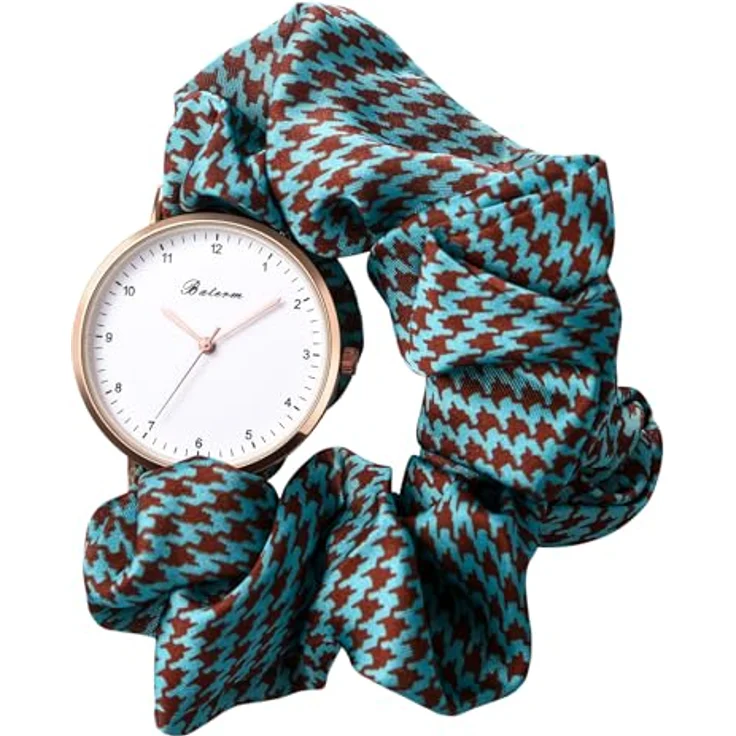 JewelryWe Damenuhr mit elastischem Haarband, Mintgrün, Hahnentrittmuster, Analog Quarz, Multifunktionale Armbanduhr – Bild 1