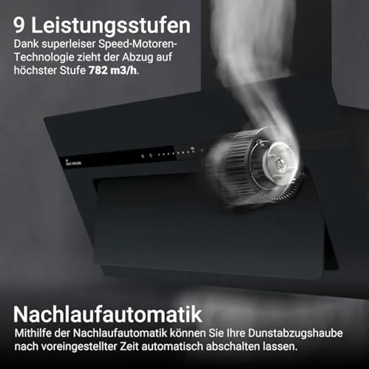 KKT KOLBE PLOOM8005S Dunstabzugshaube 80 cm, A+++ Kopffrei, 782 cbm/h Umluft/Abluft, Glas Matt Schwarz, Smart WiFi App, SensorTouch, RGBW LED-Beleuchtung, Nachlaufautomatik – Bild 5