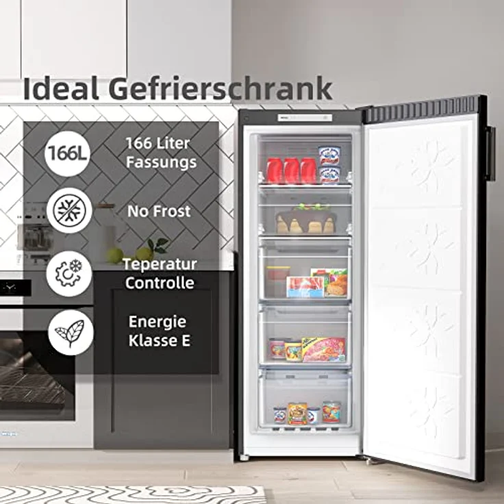 CHiQ Gefrierschrank 166 L | No Frost Technologie | Wechselbarer Türanschlag | Schwarzer Edelstahl | 144cm Höhe| 12 Jahre Garantie auf den Kompressor – Bild 2