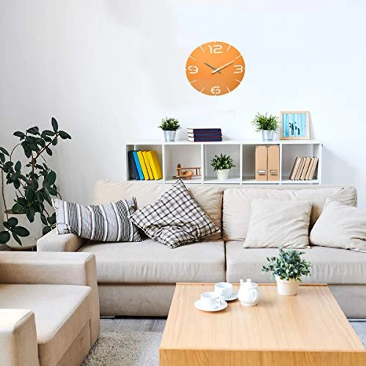 TFA Dostmann Contour Design-Funkuhr, 60.3536.07, Wanduhr mit Funk, mit Ziffern und Stundenmarkierung, gelb, Ø 350 x (H) 35 mm – Bild 2