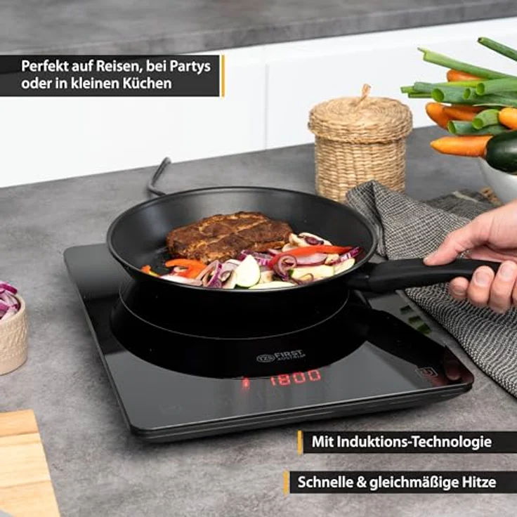 TZS First Austria Induktionskochplatte einzeln | 2000W | Slim-Design | 10-stufige Temperaturregelung | Timer | Kindersicherung | Sensor touch control | Camping, mobil – Bild 2