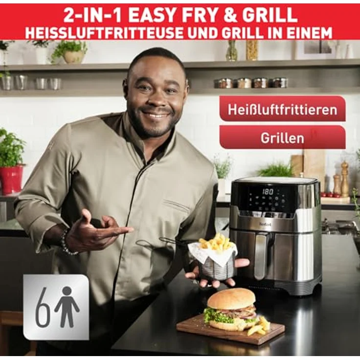 Tefal Easy Fry & Grill DELUXE EY505D Heißluftfritteuse, 4,2 L, 80- 200 °C, 6 Personen, Timer 60 min, edelstahl, schwarz – Bild 2