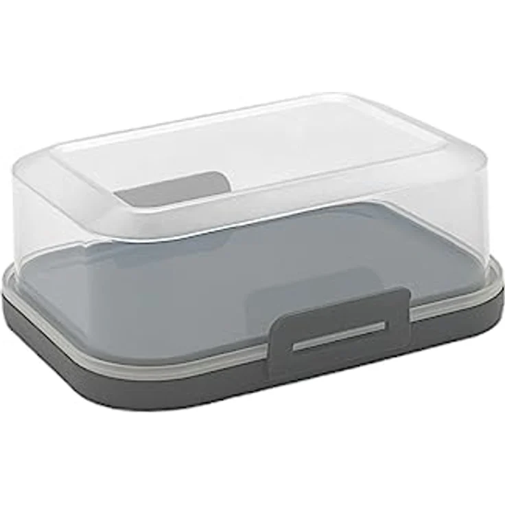ENGELLAND - 1 x Stapelbare Butterdose mit Deckel und Klick-Verschluss, Anthrazit/Transparent, Plastik-box, Butter-Glocke, BPA-frei, Mehrzweck, robust – Bild 1