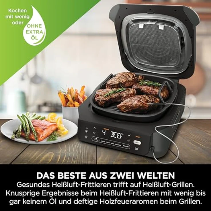 Ninja 5-in-1-Grill & -Heißluftfritteuse für den Innenraum, 5 Kochfunktionen, für bis zu 4 Burger, 5,7-l-Fassungsvermögen, raucharm, Schwarz/Silber – Bild 3