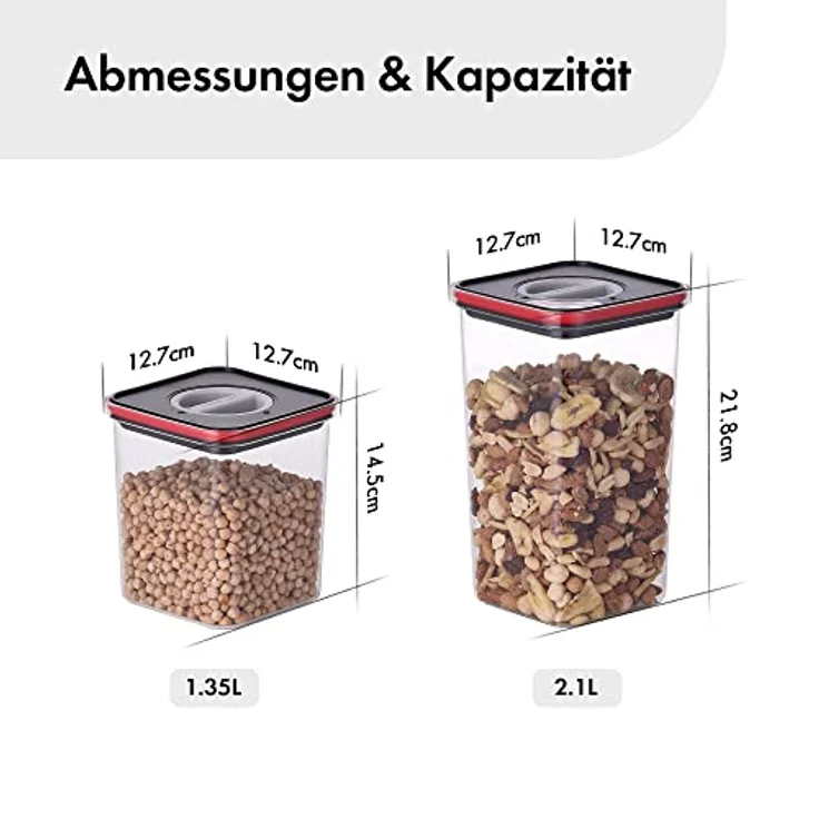 Neoflam® Vorratsdosen mit Einhanddrehverschluss, luftdicht, BPA-frei, schwarz/rot 4-teiliges Set – Bild 2