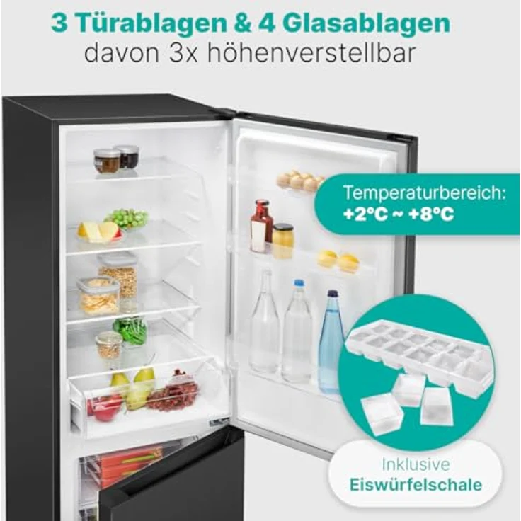 Bomann XXL Kühlschrank mit Gefrierfach 186cm | 60cm breit | Kühlgefrierkombi 4 Ablagen | 40db | KG 7357 schwarz-inox – Bild 4