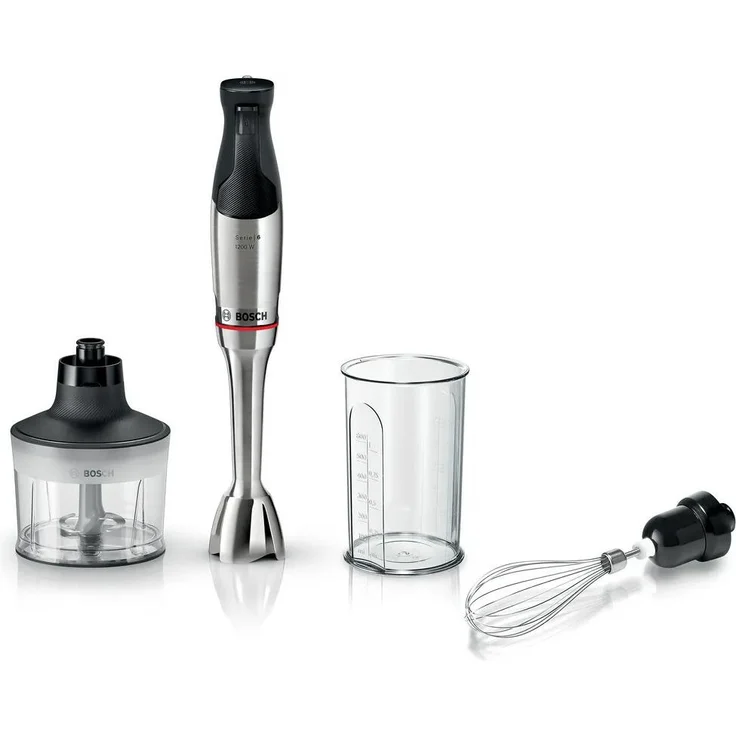 Bosch Hausgeräte MSM6M831, Stabmixer, 1200 W mit Edelstahlklingen, Silber, inkl. Zerkleinerer und Schneebesen, spülmaschinenfest