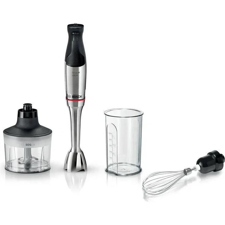 Bosch Hausgeräte MSM6M831, Stabmixer, 1200 W mit Edelstahlklingen, Silber, inkl. Zerkleinerer und Schneebesen, spülmaschinenfest