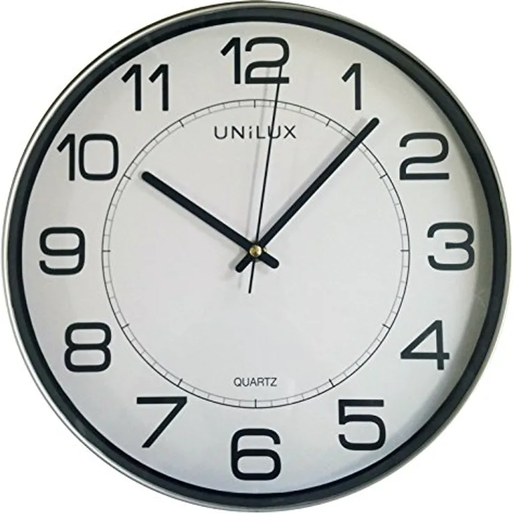 Unilux Wanduhr Magnetisch, 30,5cm Uhr mit modernem Ziffernblatt in silbergrau