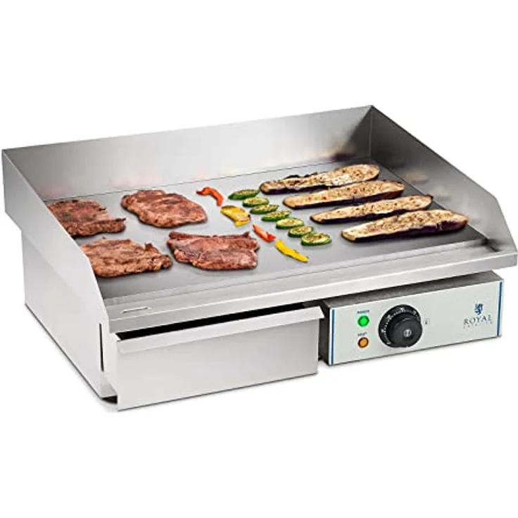 Royal Catering Grillplatte elektrisch Elektrogrill Gastronomie Tischgrill Edelstahl RCEG-55 (3000 W, 55x35 cm, 30-300°C, glatt, Gehäuse aus Edelstahl) Silber – Bild 1