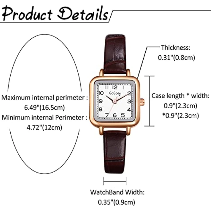 JewelryWe Damen Analog Quarz Armbanduhr, Klassische Quadratische Uhr mit Braunem Lederarmband, Wasserdicht, Slim Design – Bild 5
