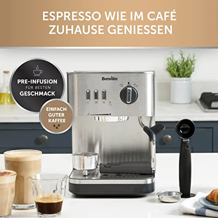 Breville Bijou Barista VCF149X, Automatische Espressomaschine mit 15-Bar-Pumpe, Dampfdüse für mikroschaumige Milch, Silber – Bild 2
