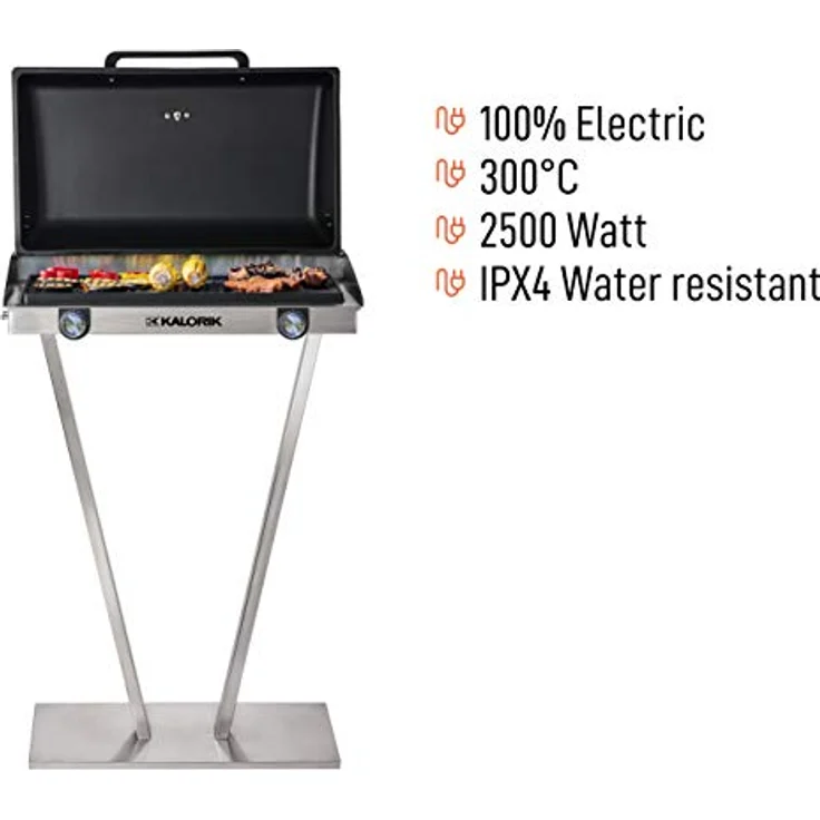 Kalorik TKG EBBQ 1002 L Elektrischer Edelstahl-Barbecue-Grill, Standgrill, XXL-Grillplatte, stufenlose Temperaturregelung, Thermometer, 2 Kochzonen, Silber/Schwarz, 2500 Watt – Bild 2