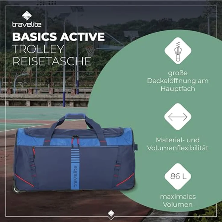 Travelite Basics Koffer, geräumig und robust, blau-rot, 86 l, XL (ab 115 l) – Bild 2