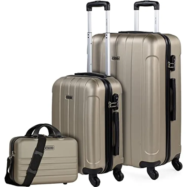 ITACA - Koffer Groß 4 Räder Großer Koffer Leichte - [ ABS ] Reisekoffer Groß für Flugzeuge Koffer Hartschale mit TSA Geprüftem Schloss - Handgepäck Koffer [ 48x73x28 ] - Trolley Koffer Kom, Champagner
