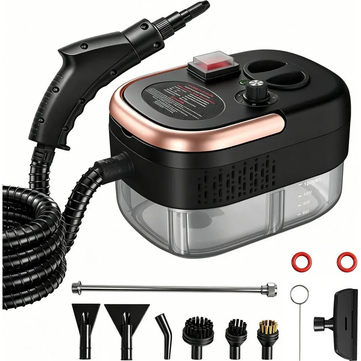 Luckice Dampfreiniger 2500-W, tragbarer Handdampfreiniger mit 1500 W Leistung, 3 bar Druck, 1200 ml Wassertank, für Böden und Fenster