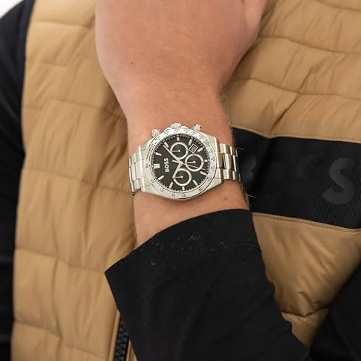 BOSS Chronograph HERO 2.0 1514267, Quarzuhr mit analoger Anzeige, Edelstahlarmband in silberfarben-schwarz, wasserdicht bis 5 bar, mit Stoppfunktion und Tachymeter – Bild 6