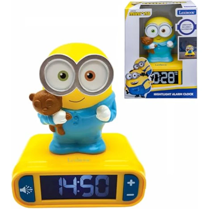 Lexibook Minions Nachtlicht-Wecker RL800DESLXB mit Bob-Design, Schlaffreundlicher LCD-Anzeige und einstellbarer Lautstärke – Bild 1